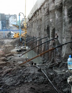 Contiguous bored piles at the western side of the basement excavation at Opera Lane