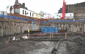 Northeast corner (Emmet Place) of incomplete excavation at Opera Lane.